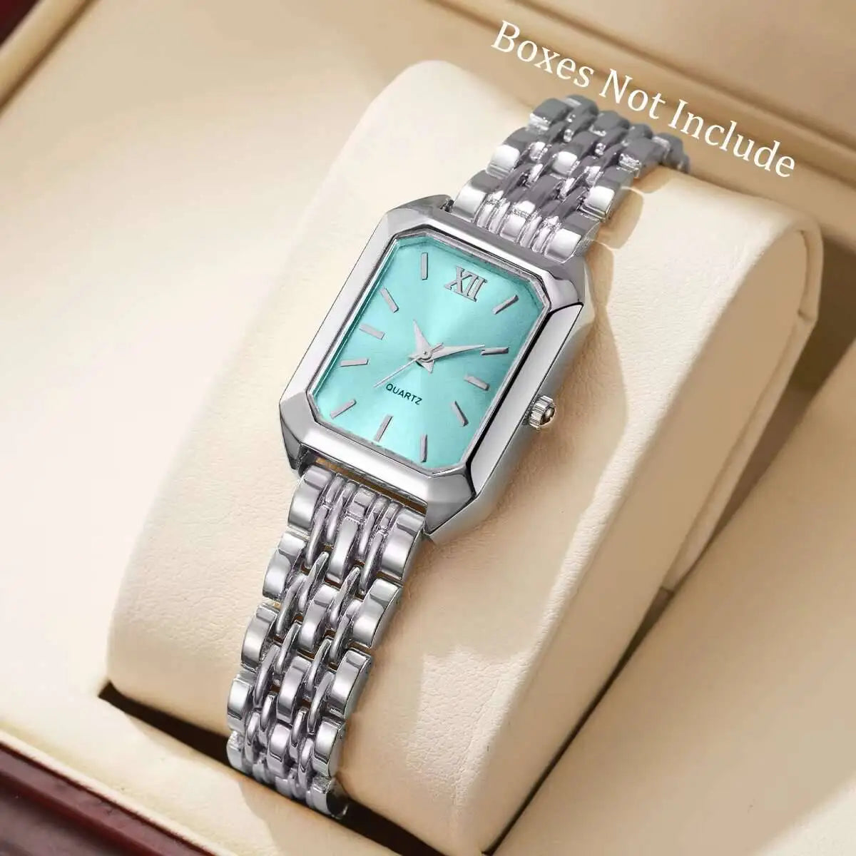 women’s silver stainless steel rectangular watch