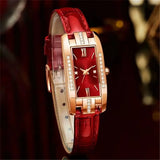 liora square dial red leather quartz watch
