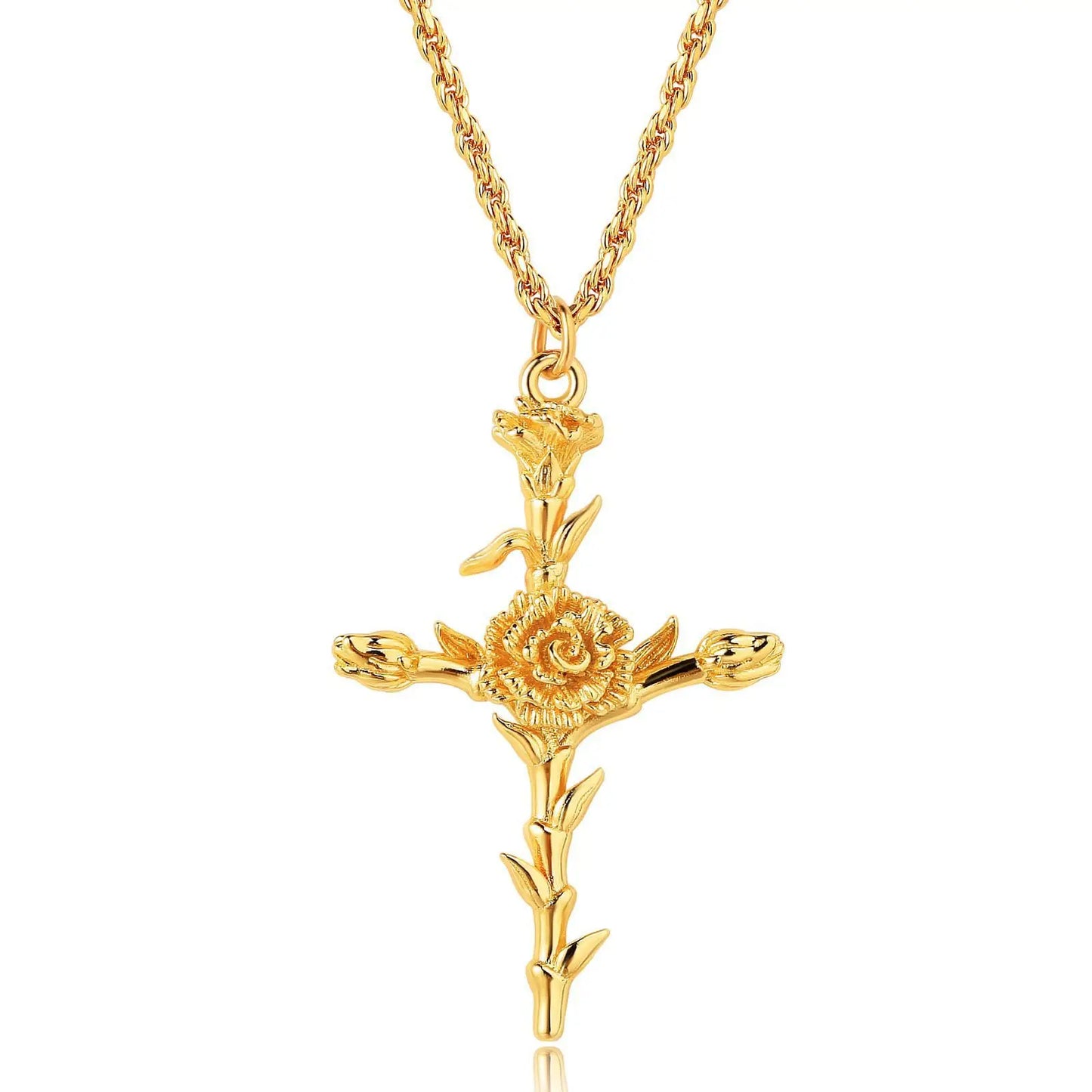 18k gold birth flower necklace close-up