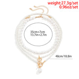 stainless steel layered pearl jewelry set