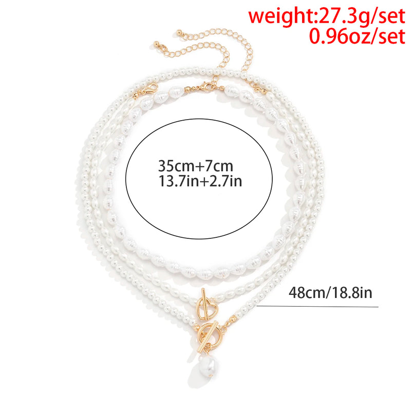 stainless steel layered pearl jewelry set