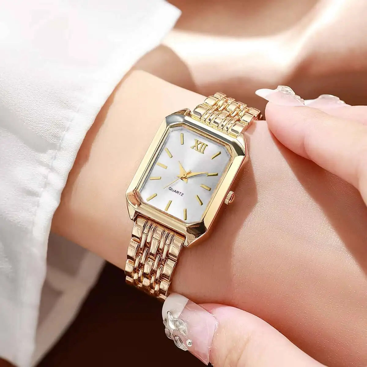 avielle continental 18k watch rectangular gold dial