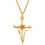 stainless steel 18k gold flower pendant necklace