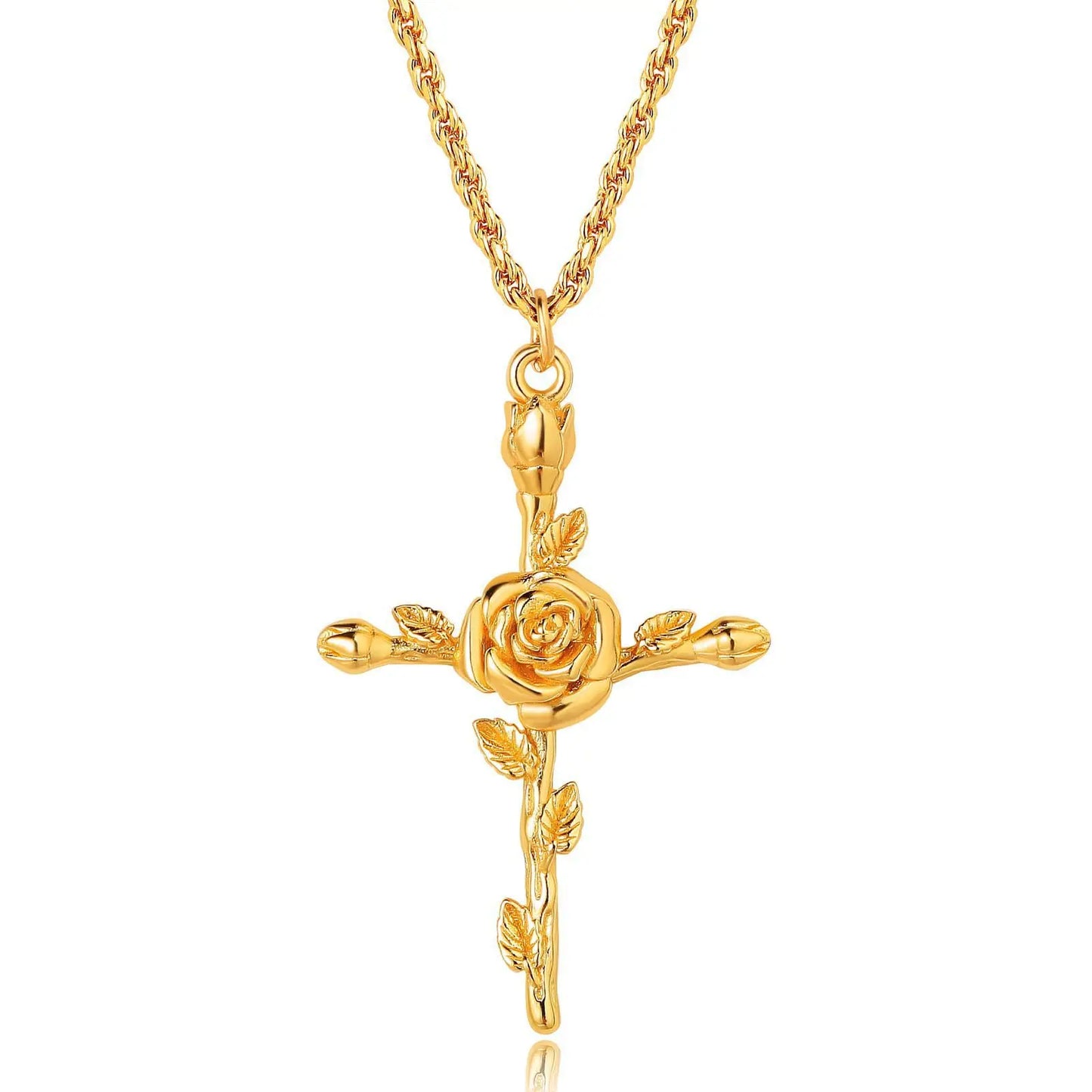 stainless steel 18k gold flower pendant necklace