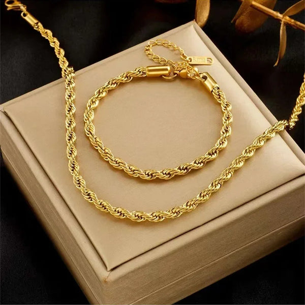 simple rope chain necklace and bracelet set